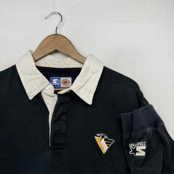 STARTER Other - Vintage Pittsburgh penguins Rugby Shirt Men's XL Black Embroidered Starter 90s